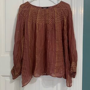 Anthropologie Boho Peasant Metallic Blouse Top By Love Sam